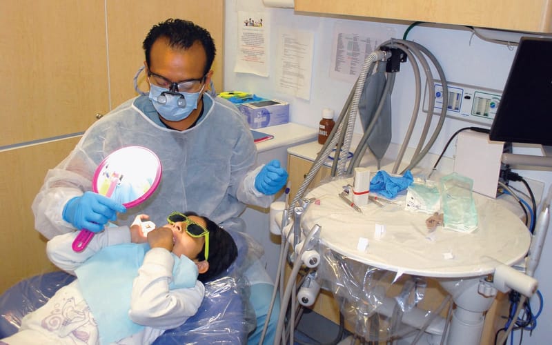 Dental exam chairs and equipment in a dental clinic