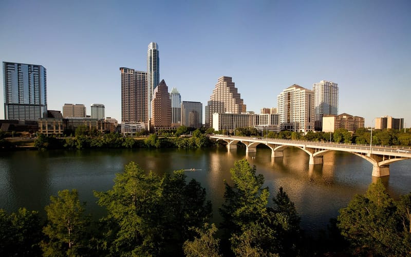 The Austin skyline at sunset