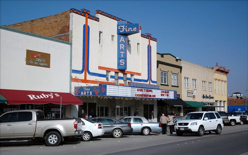 The historic courthouse square in Denton, Texas