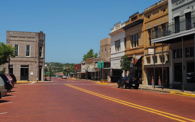 The downtown historic district in Nacogdoches, Texas