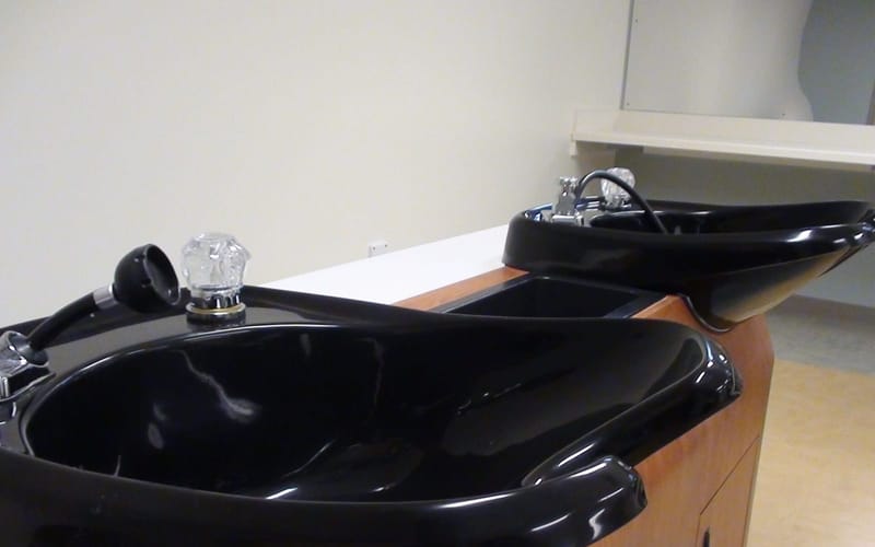 Wash stations inside a hair salon