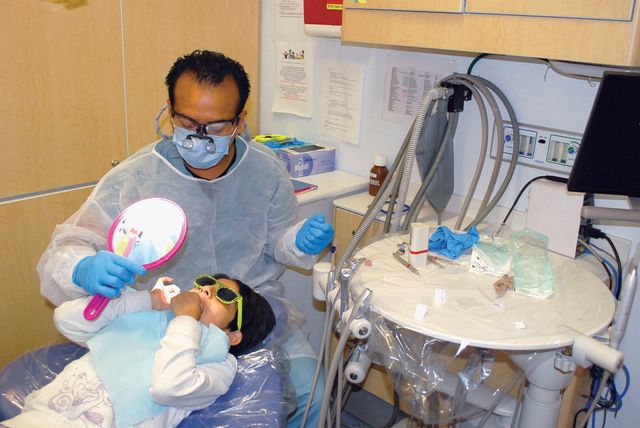 Dental exam chairs and equipment in a dental clinic