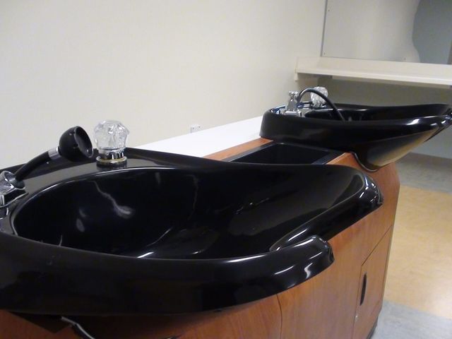 Wash stations inside a hair salon